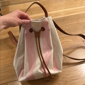 Madewell Pink and Cream Canvas Drawstring Backpack